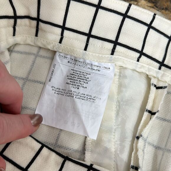 ETRO Made In Italy Cream And Black Window Check Flared Leg Pants Size 44 - Picture 5 of 13